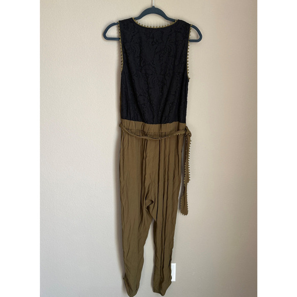 Anthropologie Leifsdottier Olive Green Jumpsuit Sani Lace Belted Waiste Size 8 - Picture 6 of 15
